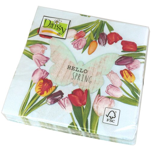 Салфетки сервиров.Daisy Тюльпаны и бабочка, 33х33х3сл., 20шт
