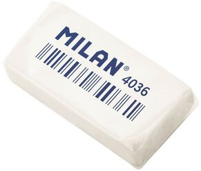 Ластик каучуковый Milan 4036, 3,9х2х0,8, белый 6 штук