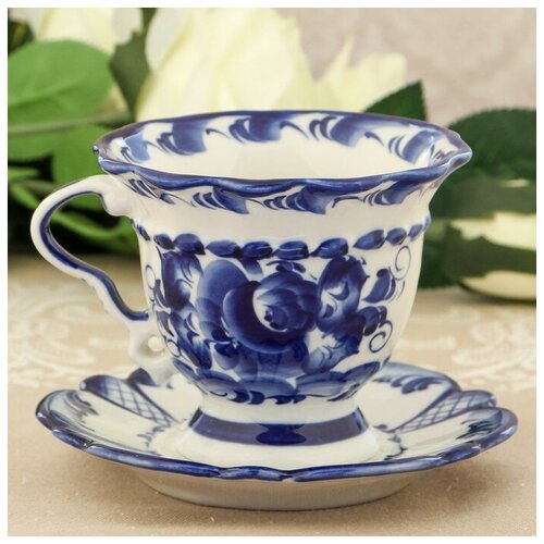 Чайная пара «Верёвочка», 250 мл, гжель