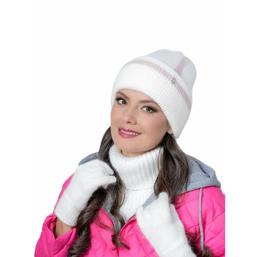 фото Шапка бини landre, размер 56-59 см, белый, розовый