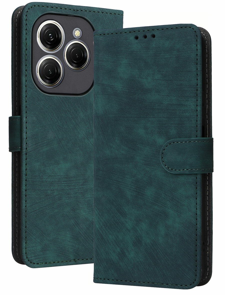 Чехол книжка для Tecno Spark 20 Pro c магнитной застежкой / Техно Спарк 20 Про c отделением под карты (зеленая)