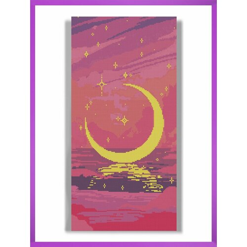 Алмазная мозаика на подрамнике - вышивка Отражение месяца 30 х 60 см