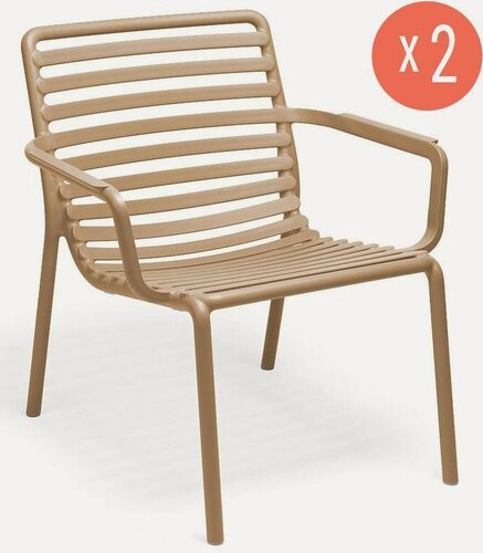 Изображение товара Комплект из 2-х садовых обеденных кресел для дачи Nardi Doga Relax, из стеклопластика, цвет капучино