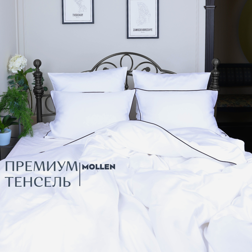 фото Постельное белье 1,5-спальное из тенселя, пододеяльник 150x200, простыня 200х240, наволочка 50x70. черный кант mollen