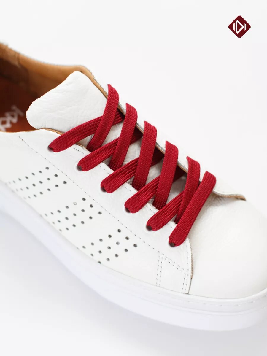 Шнурки IERDI для ботинок кроссовок и берцев плоские, красные, длина 100см, диаметр 8мм — фото 1