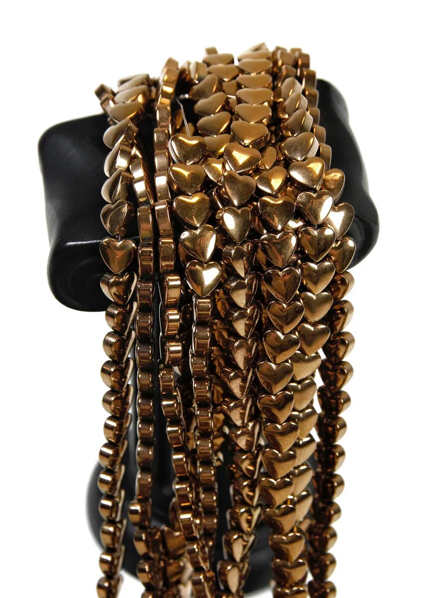 Гематин - сердечки пухлые - бронза - 6 мм (около 35 шт) — фото 1