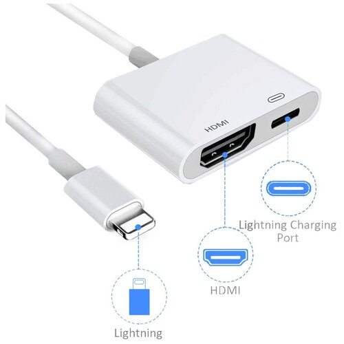 Переходник Lightning штекер - HDMI / Lightning, для отображения экрана с Iphone или Ipad на ТВ, проектор for apple lightning to digital av adapter 1080p hdmi sync screen digital audio av converter for iphone ipad ipod