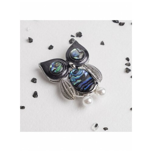 фото Брошь эффектная, эксклюзив, топ "галиотис" сова пузатая, цвет зелёный lapanda