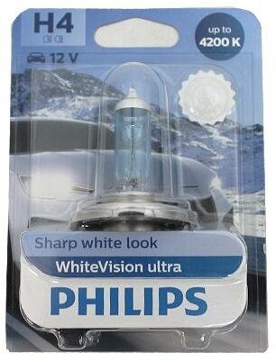 Лампа галогенная H4 12В- 60/55W (P43t) White Vision ultra блистер (1шт.) (Philips)