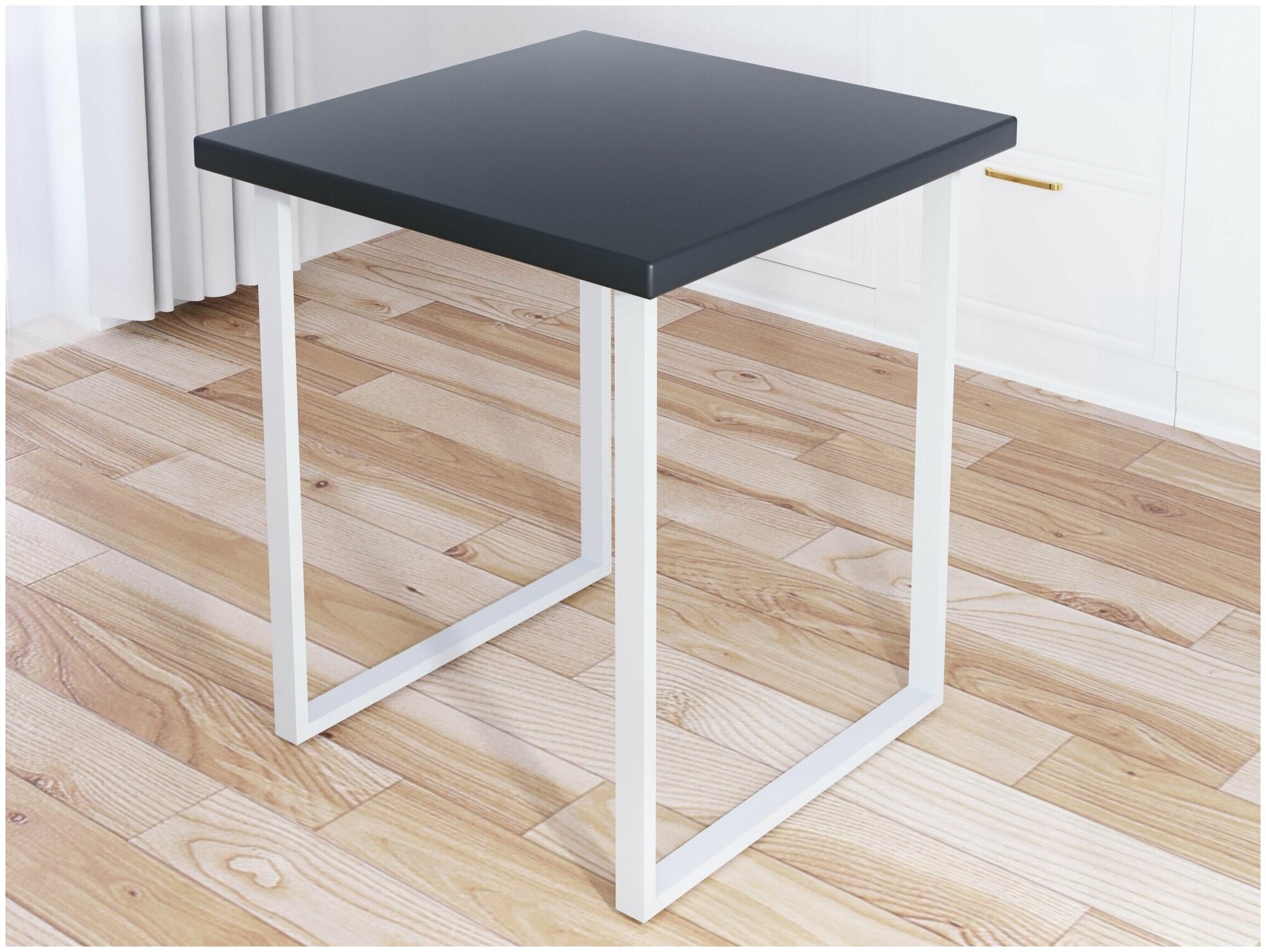 Стол кухонный Loft квадратный со столешницей цвета антрацит из массива сосны 40 мм и белыми металлическими ножками 70x70х75 см