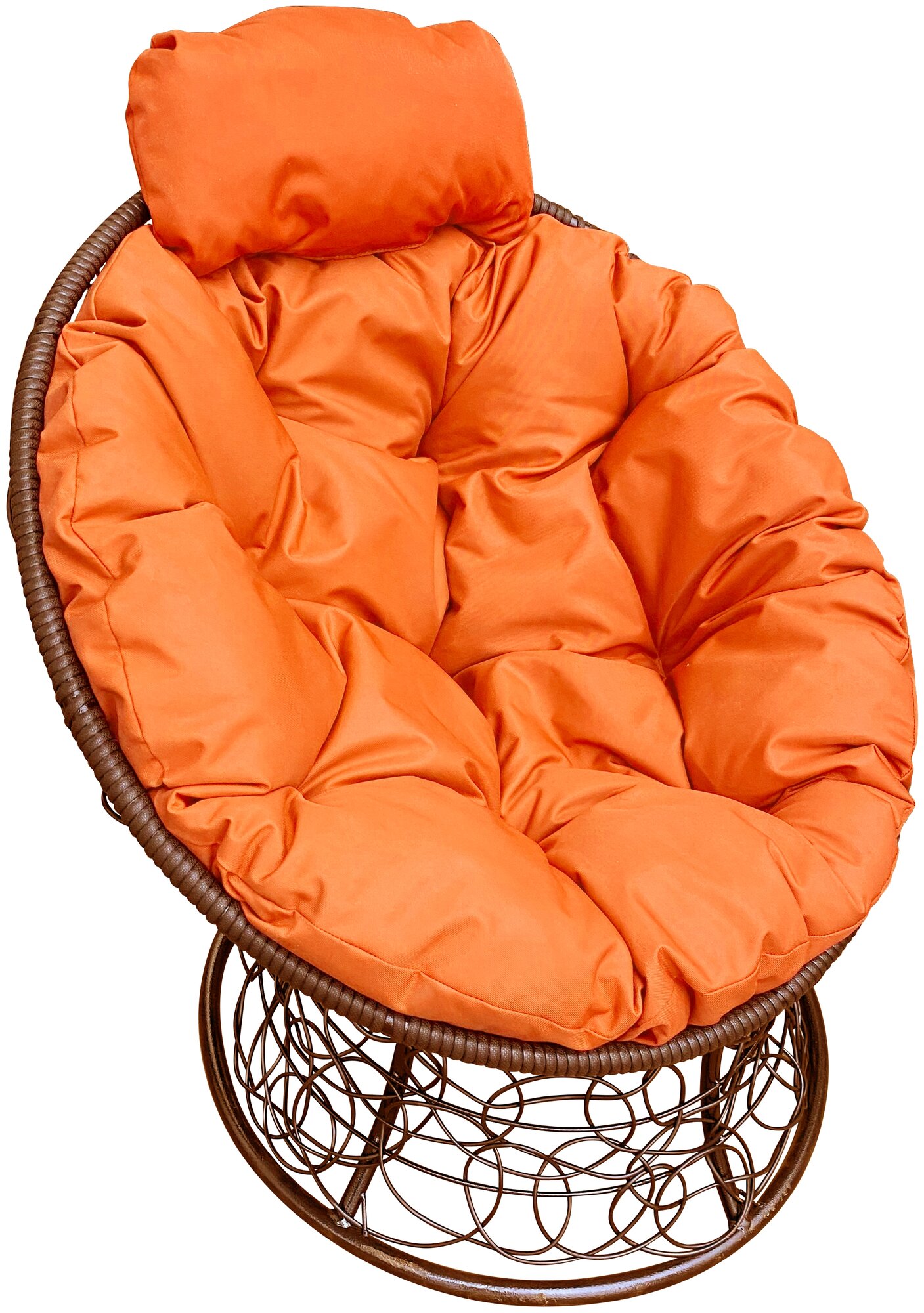 Кресло m-group папасан мини ротанг коричневое, оранжевая подушка - фотография № 1
