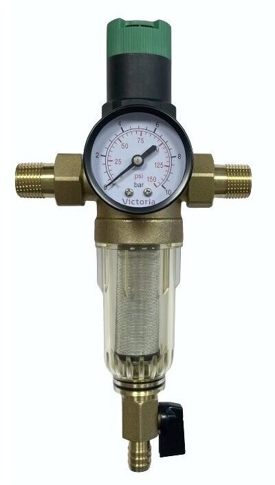 Фильтр с редуктором давления и манометром, промывной для хол.воды 1/2(тонкая очистка)Victoria 27-706