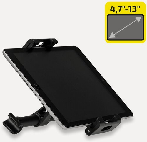 Изображение товара Держатель в авто для планшета, крепление к подголовнику 4,7 - 13 дюймов, размер 180x127x80 мм