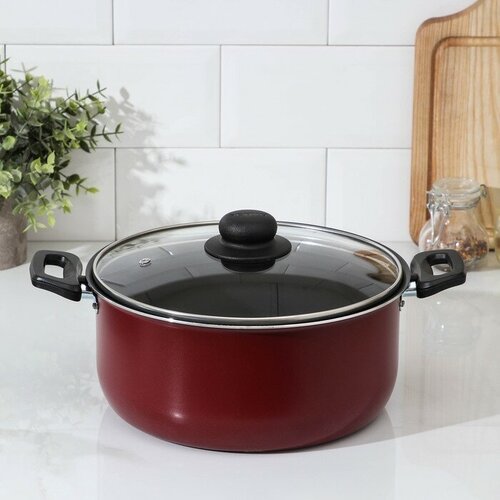 Кастрюля «Эксперт», 4,5 л, d=24 см, стеклянная крышка, антипригарное покрытие, цвет бордовый