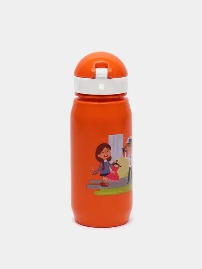 Бутылочка для воды и других напитков с трубочкой 400мл, Оранжевая - фотография № 4