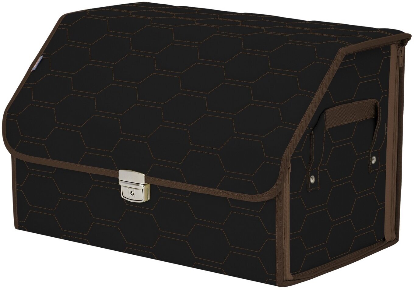 Органайзер-саквояж в багажник "Союз Премиум" (размер L). Цвет: черный с коричневой прострочкой Соты.