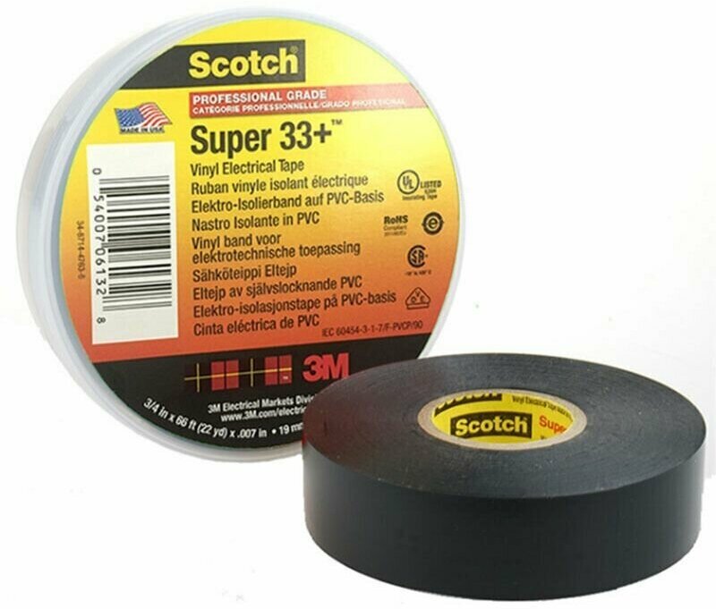 Изолента 3M Scotch Super 33+ 19 мм 20 м 180 мкм, 1 шт./ 3М Скотч Супер 33+ изоляционная лента высшего класса (1шт.)