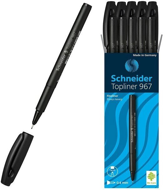 Ручка капиллярная Schneider TOPLINER 967, узел 0.4 мм, чернила черные(10 шт.)