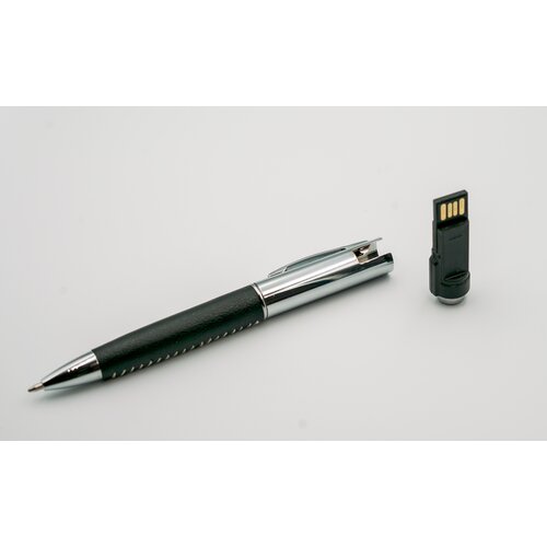 Подарочная Ручка- флешка на 16 GB. металлическая обтянута ЭКО кожей . В подарочном мини пакете "Париж"