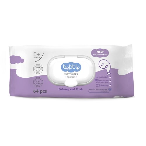 фото Салфетки влажные bebble wet wipes lavender, 64 шт