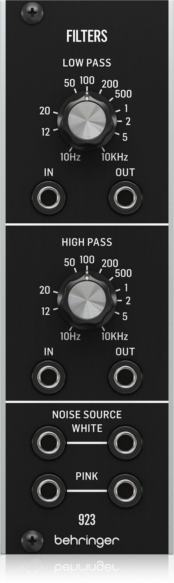 Behringer 923 FILTERS модуль синтезатора: фильтр High Pass и Low Pass с генератором белого и розового шума, формат Eurorack