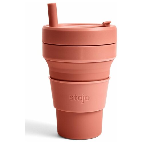 Многоразовый складной стакан STOJO с крышкой для кофе с собой из пищевого силикона, Кружка для кофе 470 мл, цвет Nutmeg стакан paclan стакан пластиковый party classic