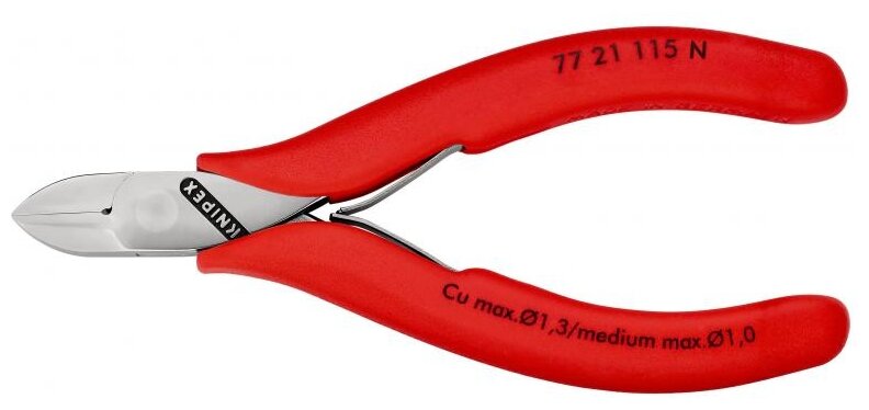 Бокорезы KNIPEX KN-7721115N для электроники, округлая головка, 115 мм, обливные ручки