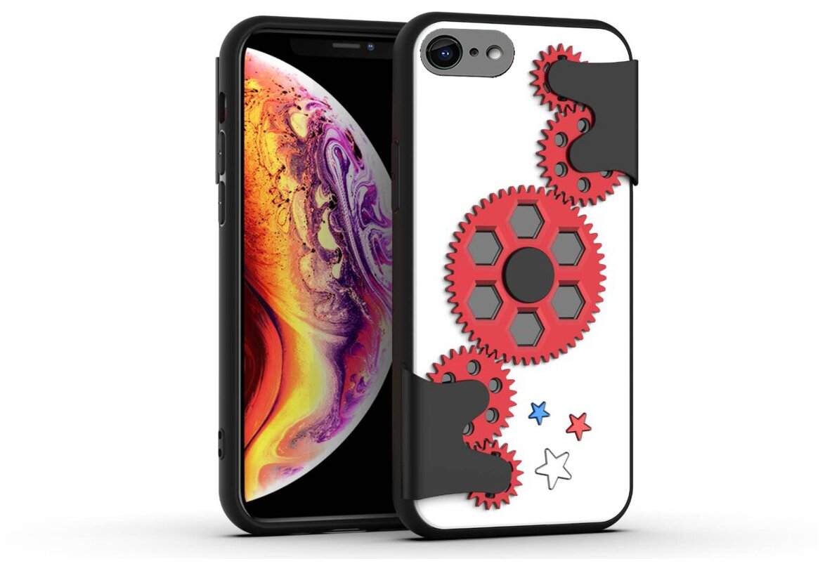 Чехол силиконовый для iPhone SE 2020 / 7 / 8 Spinner series (антистресс) белый с красным