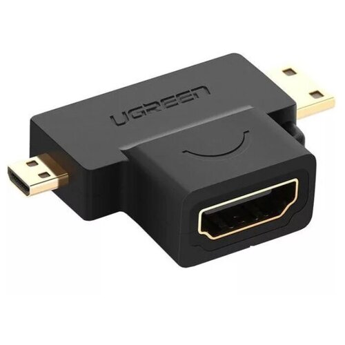 Переходник Ugreen HD129 (20144) Micro HDMI + Mini HDMI Male to HDMI Female Adapter чёрный переходник ugreen hd129 20144 micro hdmi mini hdmi male to hdmi female adapter чёрный