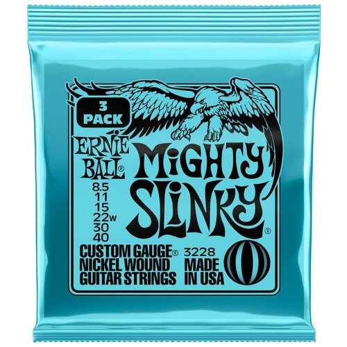 струны для электрогитары ernie ball 2228 nickel wound slinky mighty 8 5 40 Струны для электрогитары ERNIE BALL 3228 Nickel Slinky Mighty 3 Pack 8.5-40