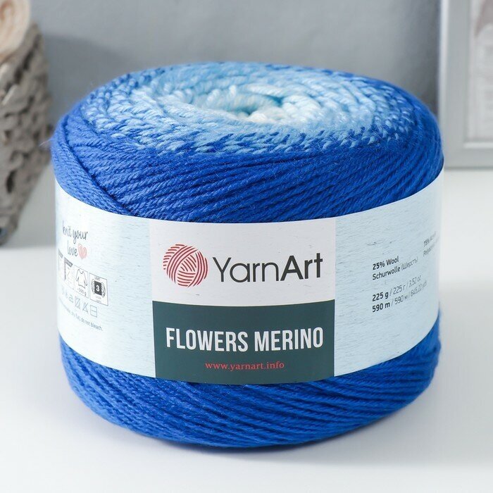 Пряжа YarnArt Flowers Merino (Фловерс Мерино) цвет: 543 бело-сине-голубой 25% шерсть, 75% акрил 225г 590м 1шт