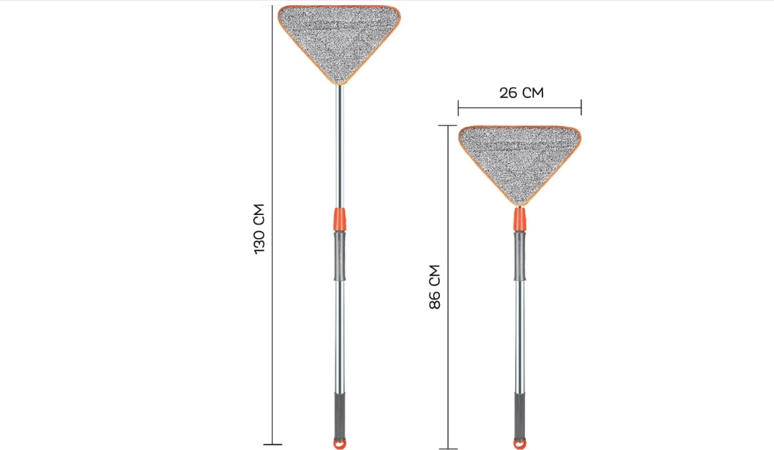 Швабра телескопическая для мытья окон / 2 насадки 26см.*21см.*21см / с водосгоном / длинна 125 см. / Chesnotrade - фотография № 6