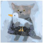 Кот с птичкой Раскраска картина по номерам на холсте - изображение