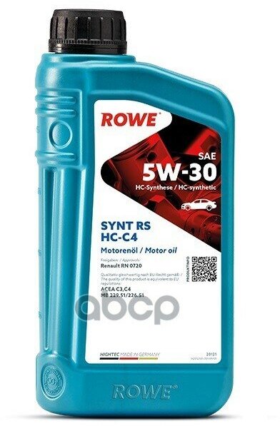 ROWE Масло Мот. rowe Hightec Synt Rs Sae 5W-30 Hc-C4 1L Acea C3, C4, Mb 229.51/226.51Renault Rn 0720