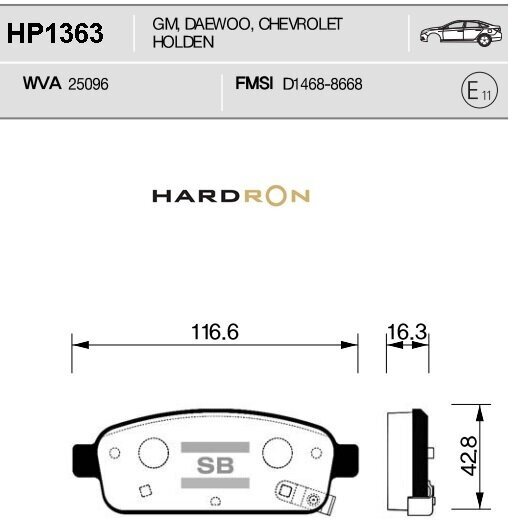 Колодки тормозные задние HP1363 HARDRON для CHEVROLET Cruze / Orlando 14-20 2009>