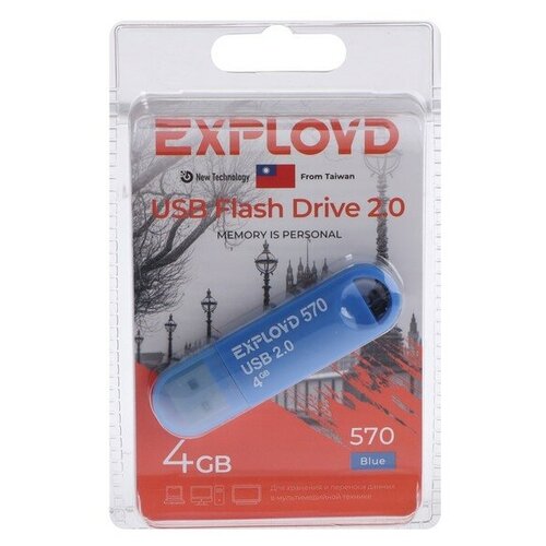 Флешка Eхployd 570, 4 Гб, USB2.0, чт до 15 Мб/с, зап до 8 Мб/с, синяя