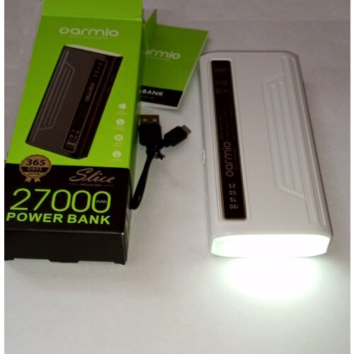Внешний аккумулятор Power Bank Oarmio 27000 mah 2 USB белый с фонариком 98000₽