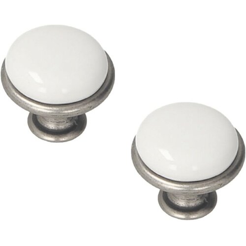 Ручка мебельная кнопка GAMET (Польша) серебро + белый фарфор (комплект 2 шт.)