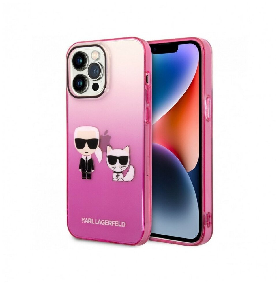 Чехол CG Mobile Karl Lagerfeld PC/TPU Karl & Choupette Hard для iPhone 14 Pro Max, цвет Розовый градиент (KLHCP14XTGKCP)