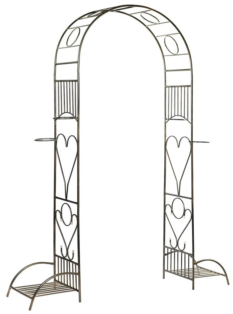Арка садовая металлическая для растений (для сада) Лето разборная с чашами для горшков бронза, 240х170х40см, труба d=16, d=10