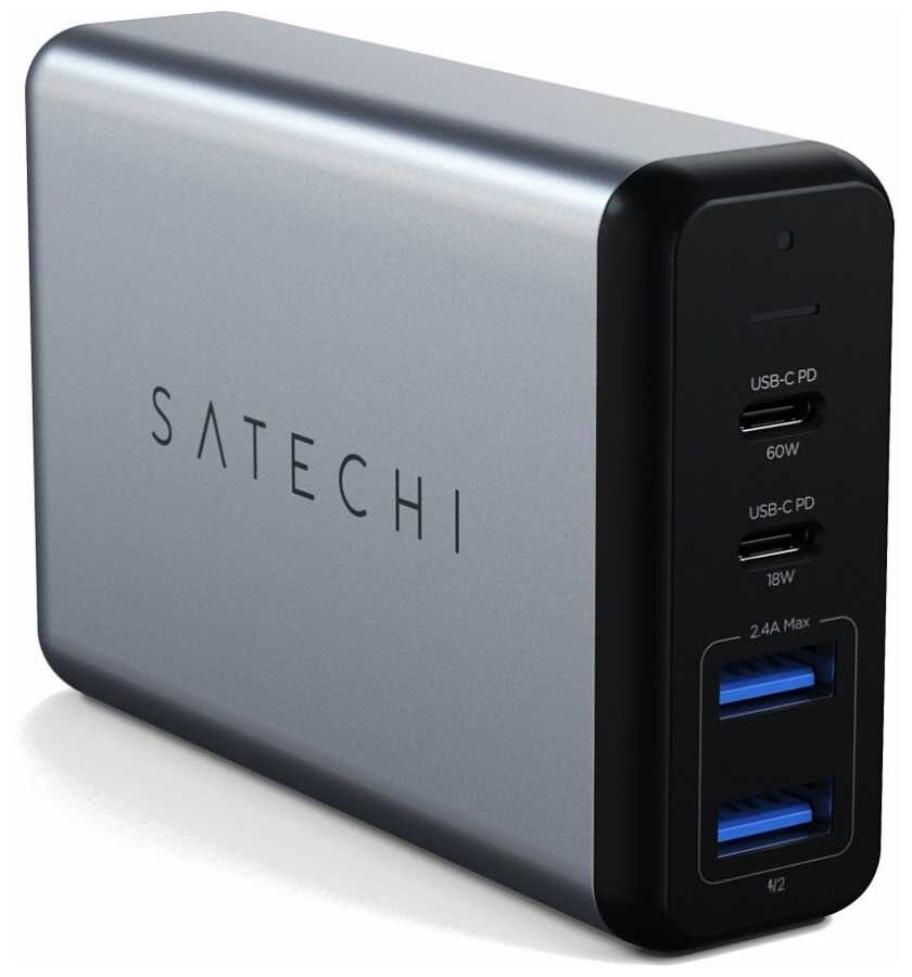 Сетевое зарядное устройство Satechi Dual 75W Type-C Travel Charger с USB-C PD Fast серый космос (ST-MC2TCAM)