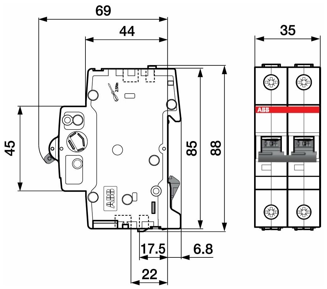 SH200 2CDS242001R0634 Автоматический выключатель двухполюсный 63А (4.5 кА, C) ABB - фото №13