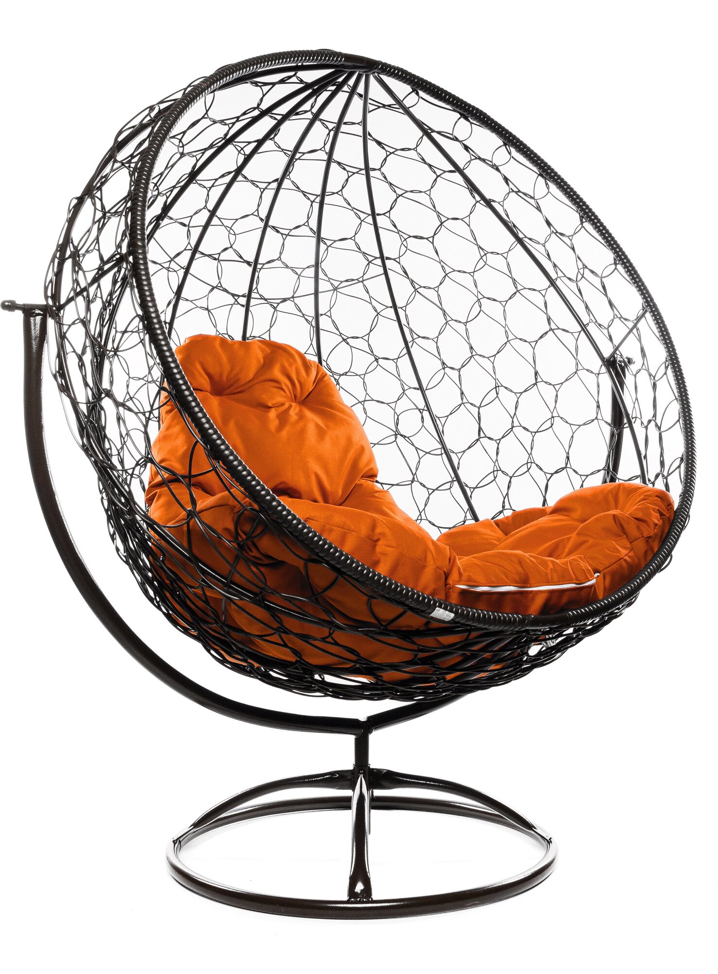 Кресло садовое M-Group круг вращающийся ротанг коричневый, оранжевая подушка - фотография № 6
