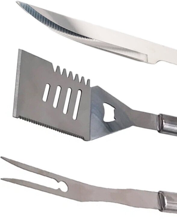 Набор кухонных принадлежностей: нож, лопатка кулинарная и вилка для барбекю (BBQ) и гриля, из нержавеющей стаои, 3 предмета - фотография № 3