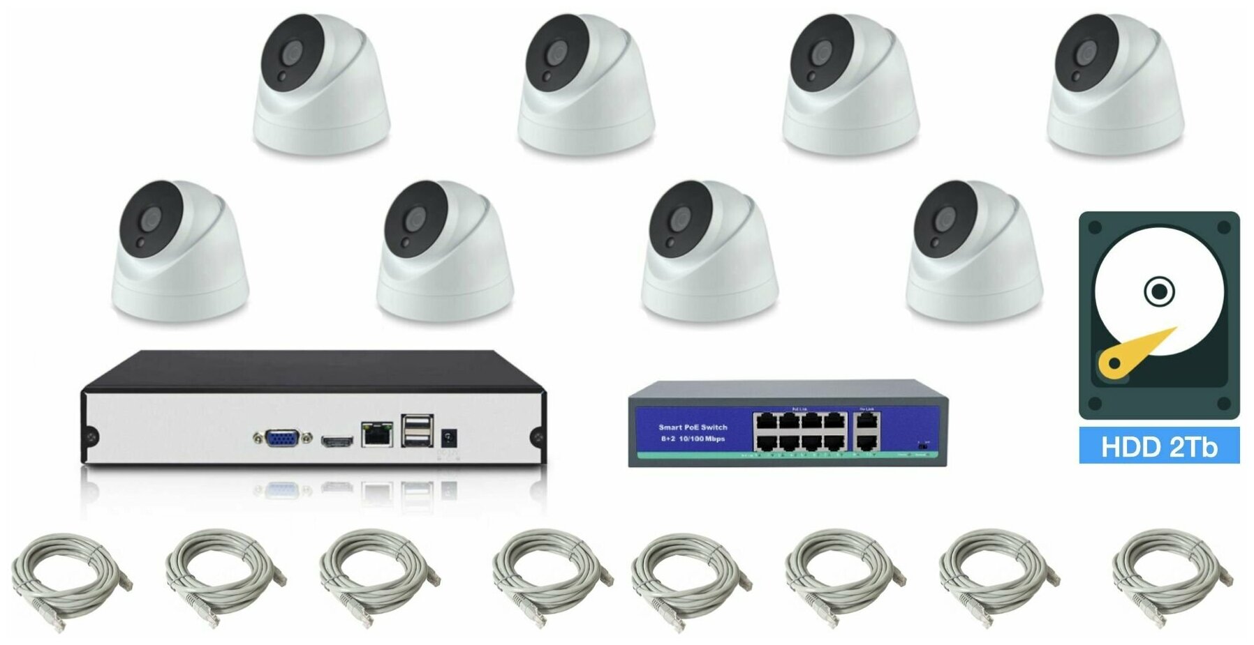 Полный IP POE комплект видеонаблюдения на 8 камер (KIT8IPPOE04M5B_HDD2TB)