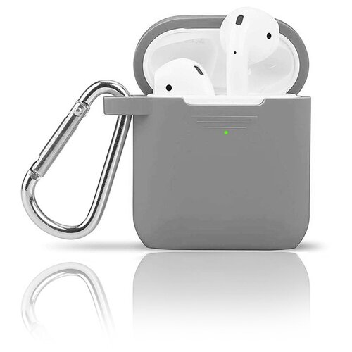 фото Чехол innovation для наушников apple airpods/airpods 2 силиконовый с карабином, серый