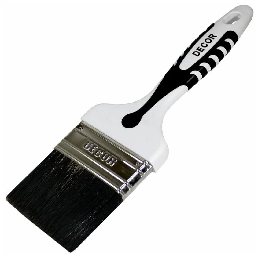 фото Decor Кисть плоская "Black White для грунта" 75х15мм, черная щетина, 2К ручка