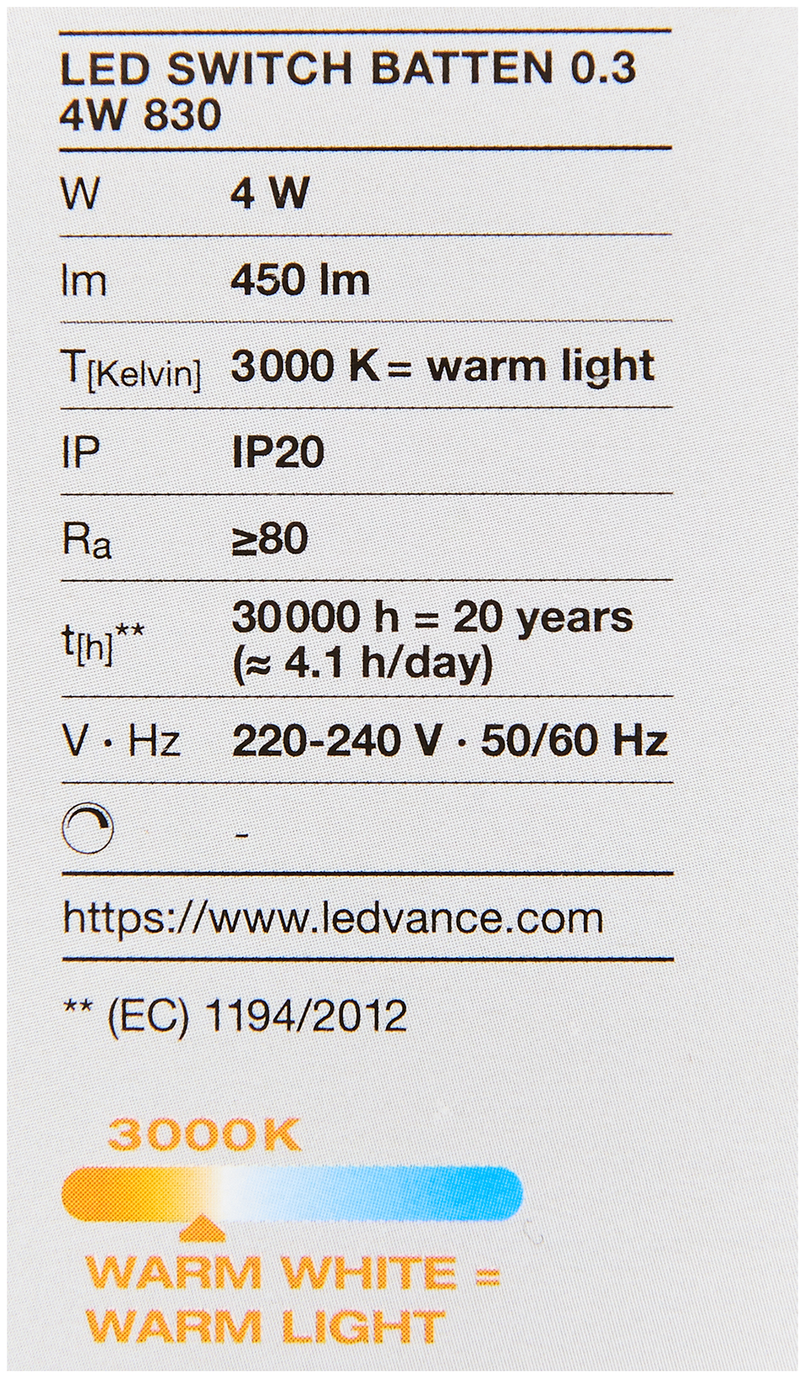Светильник линейный светодиодный Ledvance LED Switch Batten 313 мм 4 Вт, теплый белый свет - фотография № 6