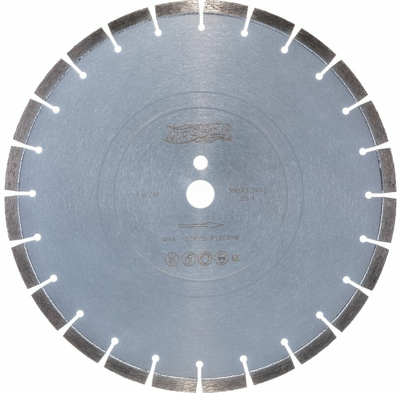 MESSER диск алмазный сегментный FB/M по железобетону, с возможностью сухой резки, 350D-3.2T-12W-24S-25.4 Д. О. 01-15-350