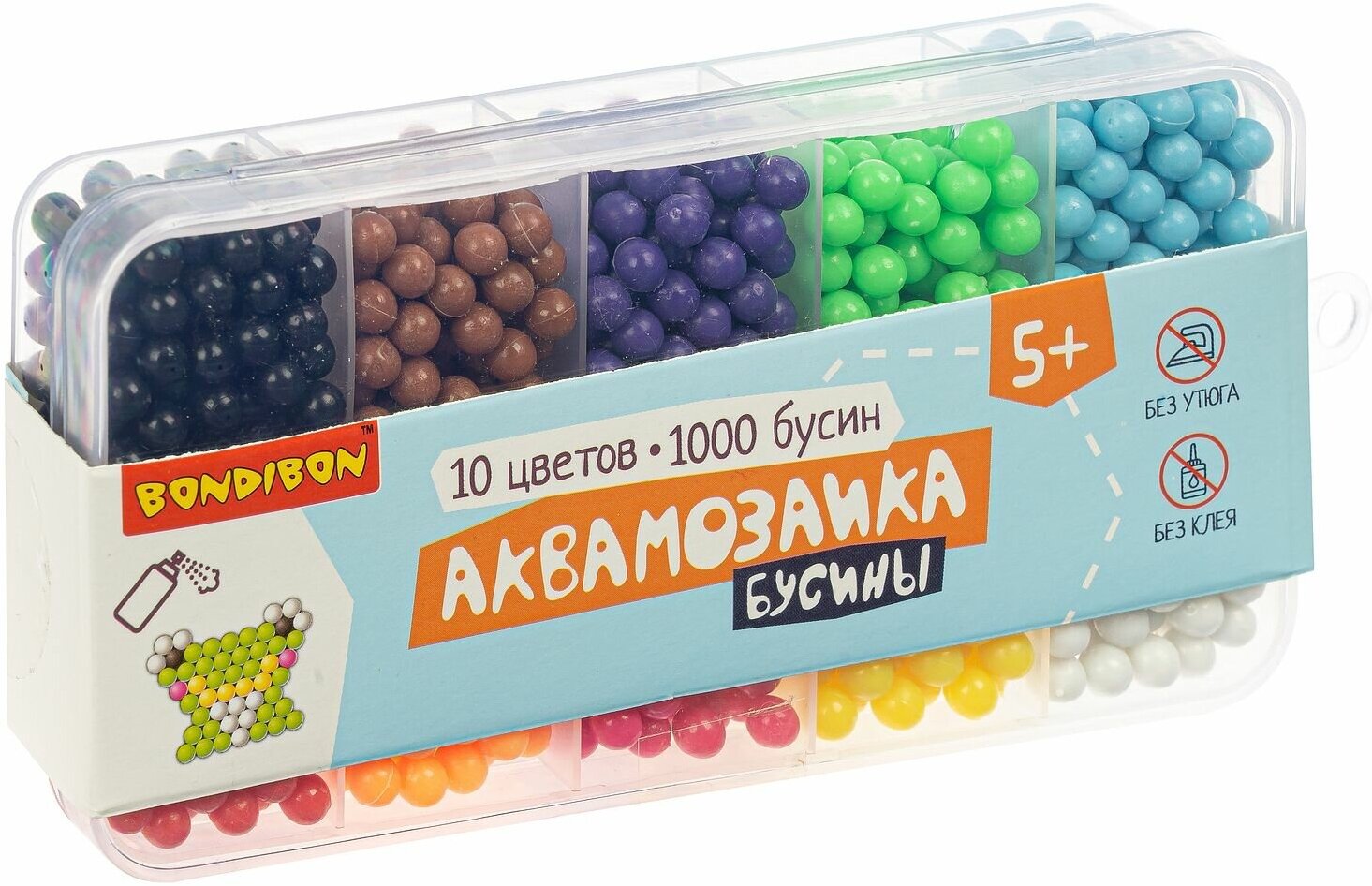 Аквамозаика бусины (10 цветов, 1000 шт) (ВВ4985) Bondibon - фото №2